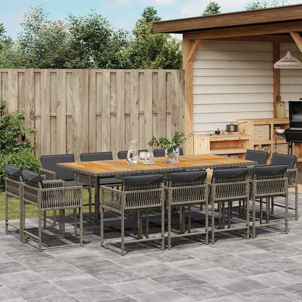 vidaXL 13 Piece Garden Dining Set with Cushions Grey Poly Rattan