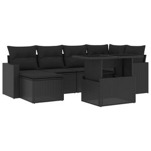 vidaXL 7 Piece Garden Sofa Set with Cushions Black Poly Rattan