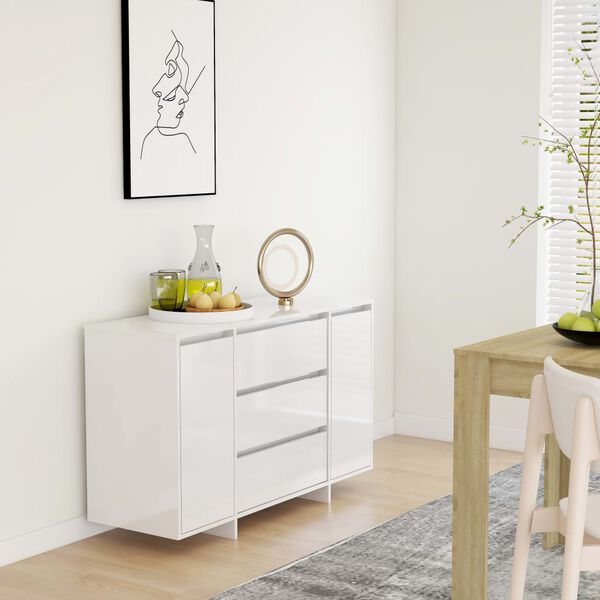 vidaXL Sideboard with 3 Drawers High Gloss White 120x41x75 cm Engineered Wood