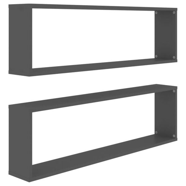 vidaXL Wall Cube Shelf 2 pcs Grey 100x15x30 cm Engineered Wood