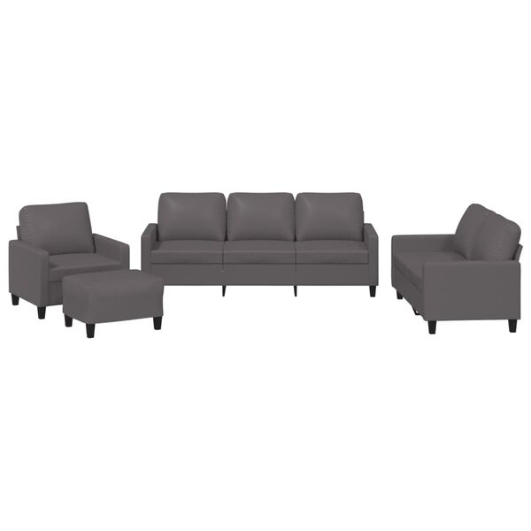 vidaXL 4 Piece Sofa Set with Cushions Grey Faux Leather