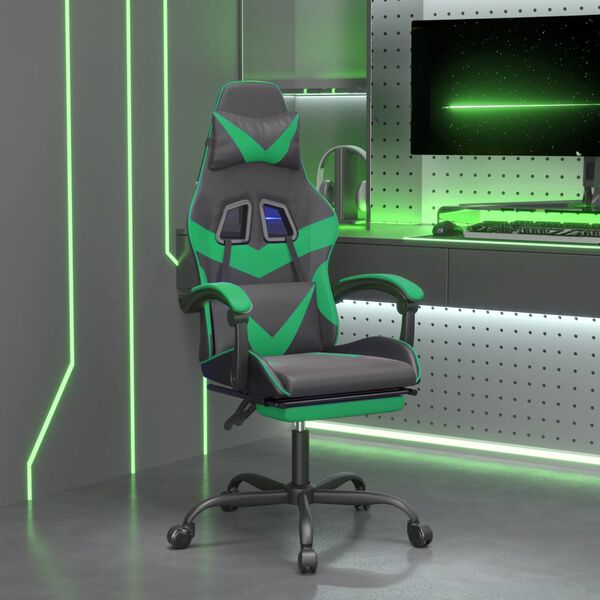 vidaXL Gaming Chair with Footrest Black and Green Faux Leather