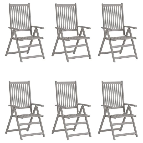 vidaXL Garden Reclining Chairs 6 pcs Grey Solid Acacia Wood