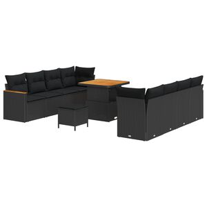 vidaXL Garden Sofa Set with Cushion 12 pcs Black Poly Rattan