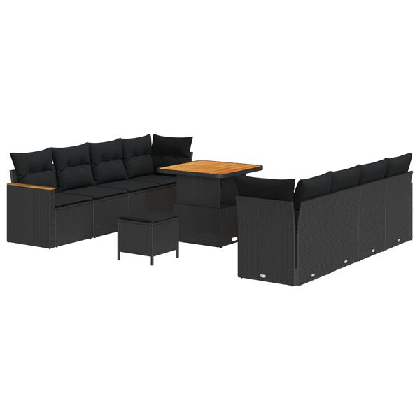 vidaXL Garden Sofa Set with Cushion with Storage Black Poly rattan