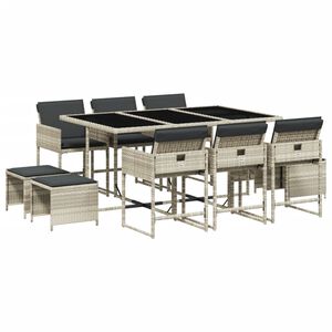 vidaXL 11 Piece Garden Dining Set with Cushions Light Grey Poly Rattan