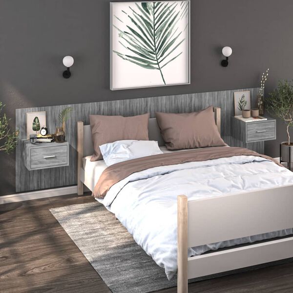 vidaXL Wall-mounted Bedside Cabinet Grey Sonoma