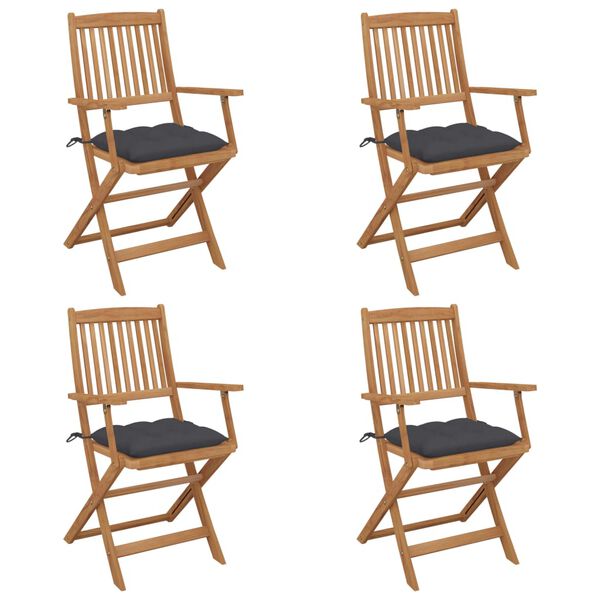 vidaXL Folding Garden Chairs 4 pcs with Cushions Solid Wood Acacia