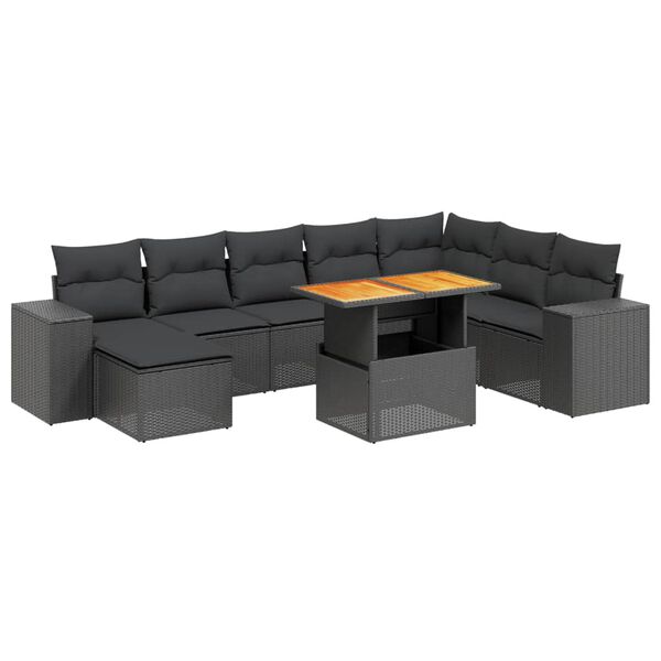 vidaXL 9 Piece Garden Sofa Set with Cushions Black Poly Rattan