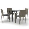 vidaXL 5 Piece Garden Dining Set with Cushions Black and Grey Poly Rattan