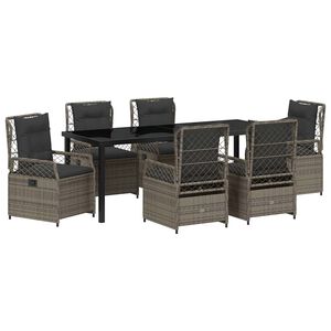 vidaXL Garden Dining Set 7 pcs Grey Poly Rattan