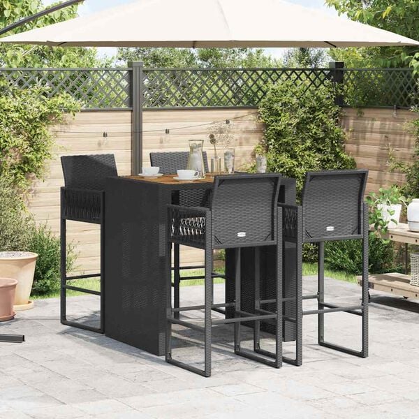 vidaXL 5 Piece Garden Bar Set without Cushions Black Poly Rattan Acacia