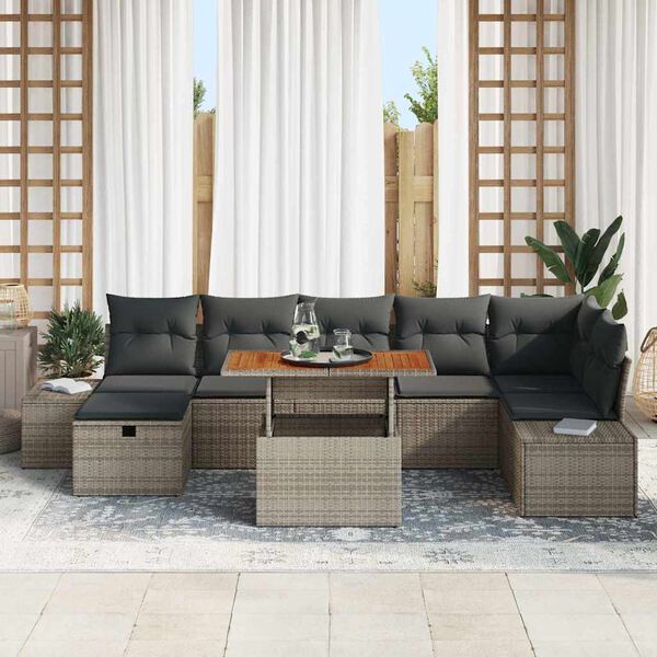 vidaXL Garden Sofa Set Height-Adjustable 8 pcs Grey Poly Rattan