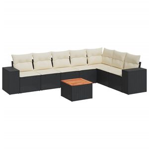 vidaXL 8 Piece Garden Sofa Set with Cushions Black Poly Rattan