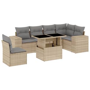 vidaXL 7 Piece Garden Sofa Set with Cushions Beige Poly Rattan