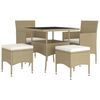 vidaXL 5 Piece Garden Dining Set Poly Rattan Beige (310551+310612)