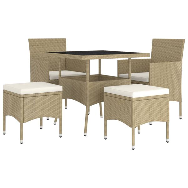 vidaXL 5 Piece Garden Dining Set Poly Rattan Beige (310551+310612)