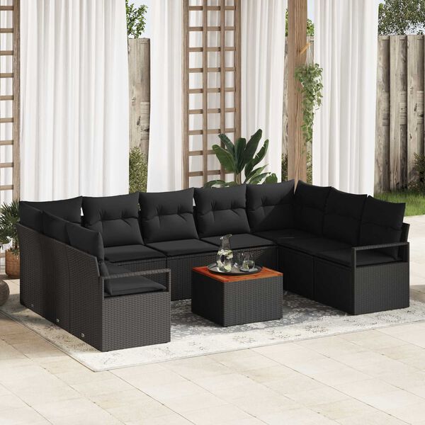 vidaXL Garden Sofa Set 10 pcs Black