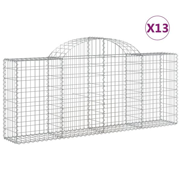 vidaXL Arched Gabion Baskets 13 pcs 200x30x80/100 cm Galvanised Iron