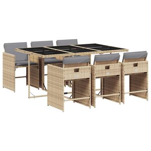 vidaXL 7 Piece Garden Dining Set with Cushions Mix Beige Poly Rattan