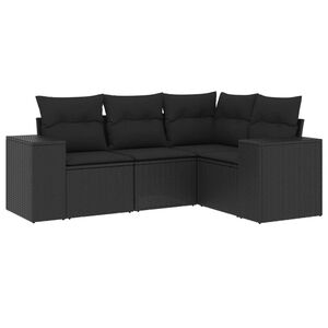 vidaXL 4 Piece Garden Sofa Set with Cushions Black Poly Rattan