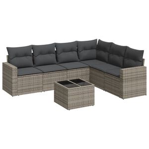 vidaXL 7 Piece Garden Sofa Set with Cushions Grey Poly Rattan