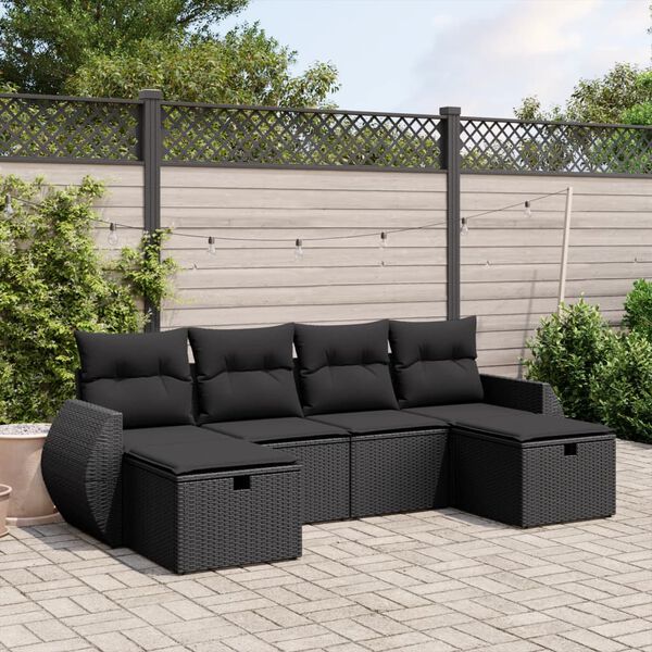 vidaXL 6 Piece Garden Sofa Set with Cushions Black Poly Rattan