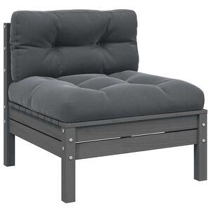 vidaXL Garden Middle Sofa with Anthracite Cushions Grey Solid Pinewood