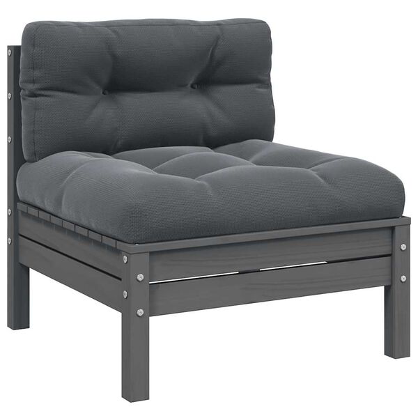 vidaXL Garden Middle Sofa with Anthracite Cushions Grey Solid Pinewood