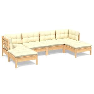 vidaXL 6 Piece Garden Lounge Set with Cream Cushions Pinewood