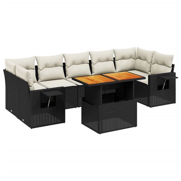 vidaXL 8 Piece Garden Sofa Set with Cushions Black Poly Rattan