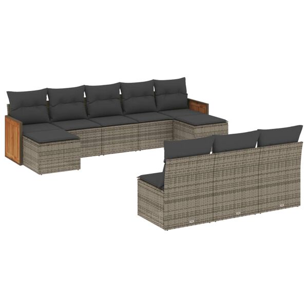 vidaXL 10 Piece Garden Sofa Set with Cushions Grey Poly Rattan
