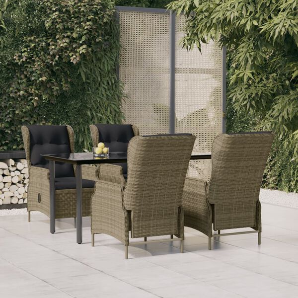 vidaXL 5 Piece Garden Dining Set Brown Poly Rattan