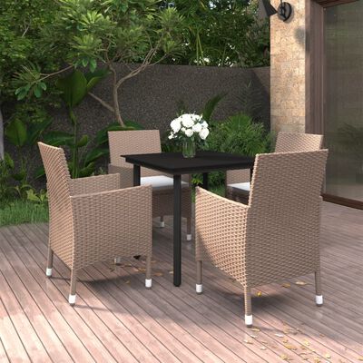 vidaXL 5 Piece Garden Dining Set with Cushions Poly Rattan and Black