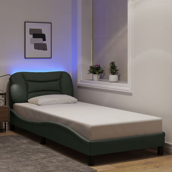 vidaXL Bed Frame with LED without Mattress "Hvar" Dark Grey 90x190 cm Fabric