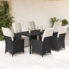 vidaXL 7 Piece Garden Dining Set with Cushions Black Poly Rattan