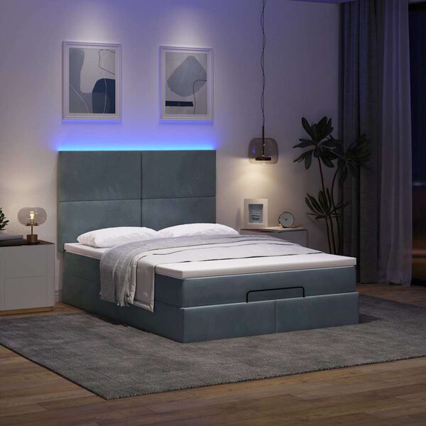 vidaXL Ottoman Bed with Mattresses & LEDs Dark Grey Double Velvet