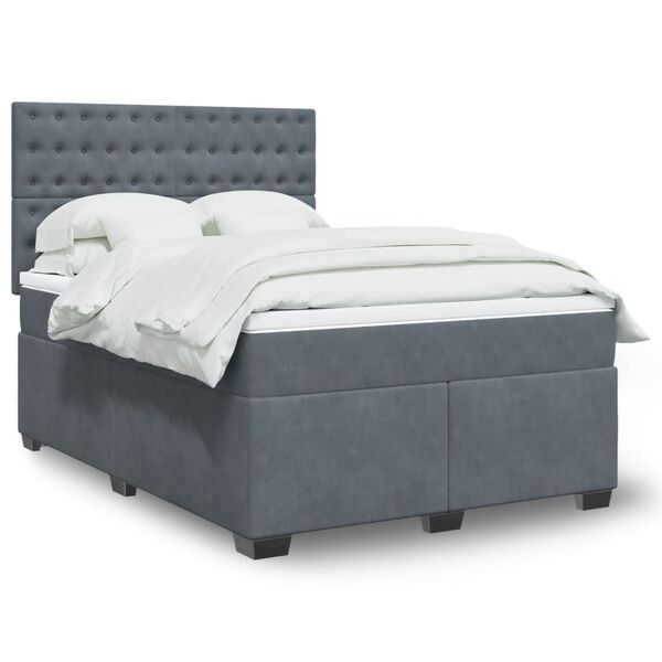 vidaXL Box Spring Bed with Mattress Dark Grey Double Velvet