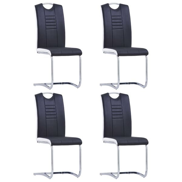 vidaXL Cantilever Dining Chairs 4 pcs Black Faux Leather