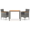vidaXL 3 Piece Garden Dining Set Poly Rattan & Solid Acacia Wood Grey