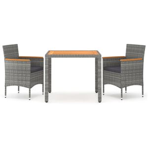 vidaXL 3 Piece Garden Dining Set Poly Rattan & Solid Acacia Wood Grey