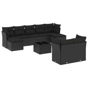 vidaXL 10 Piece Garden Sofa Set with Cushions Black Poly Rattan