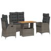 vidaXL 4 Piece Garden Dining Set with Cushions Grey Poly Rattan
