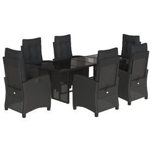 vidaXL 7 Piece Garden Dining Set with Cushions Black Poly Rattan