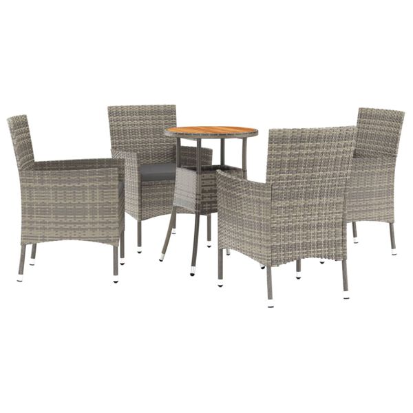 vidaXL 5 Piece Garden Bistro Set with Cushions Grey Poly Rattan