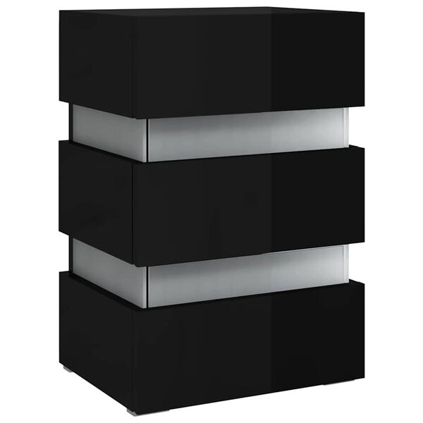 vidaXL LED Bedside Cabinet High Gloss Black 45x35x67 cm Engineered Wood