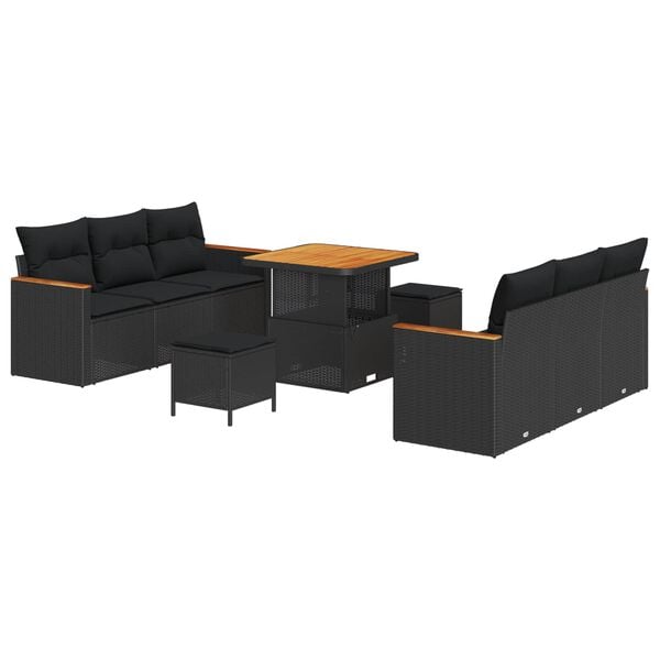 vidaXL Garden Sofa Set 9 pcs Black Poly Rattan