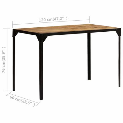 vidaXL Dining Table Solid Rough Mange Wood and Steel 120 cm
