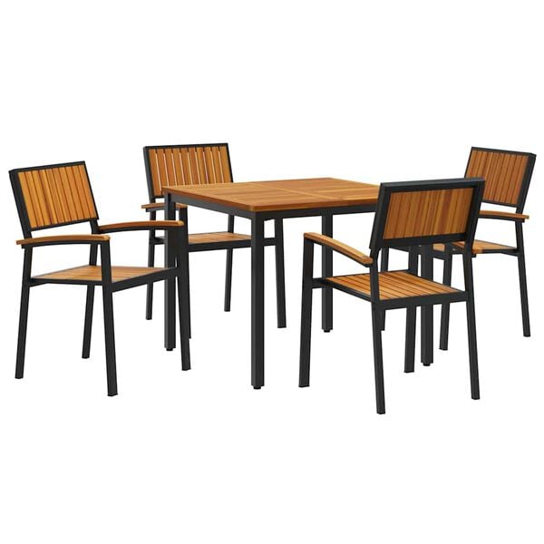 vidaXL Garden Dining Set 5 pcs Black Solid Acacia Wood
