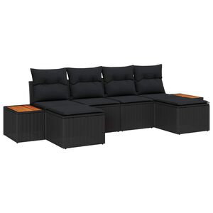 vidaXL Garden Sofa Set with Cushion 6 pcs Black Poly Rattan